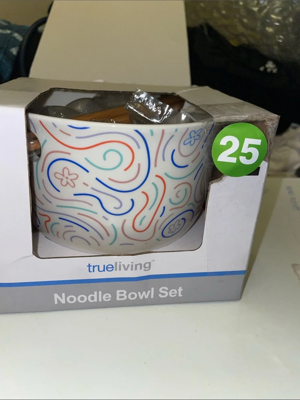 Whimsy Asian Noodle 5.6” Bowl and Wood Copsticks Practice